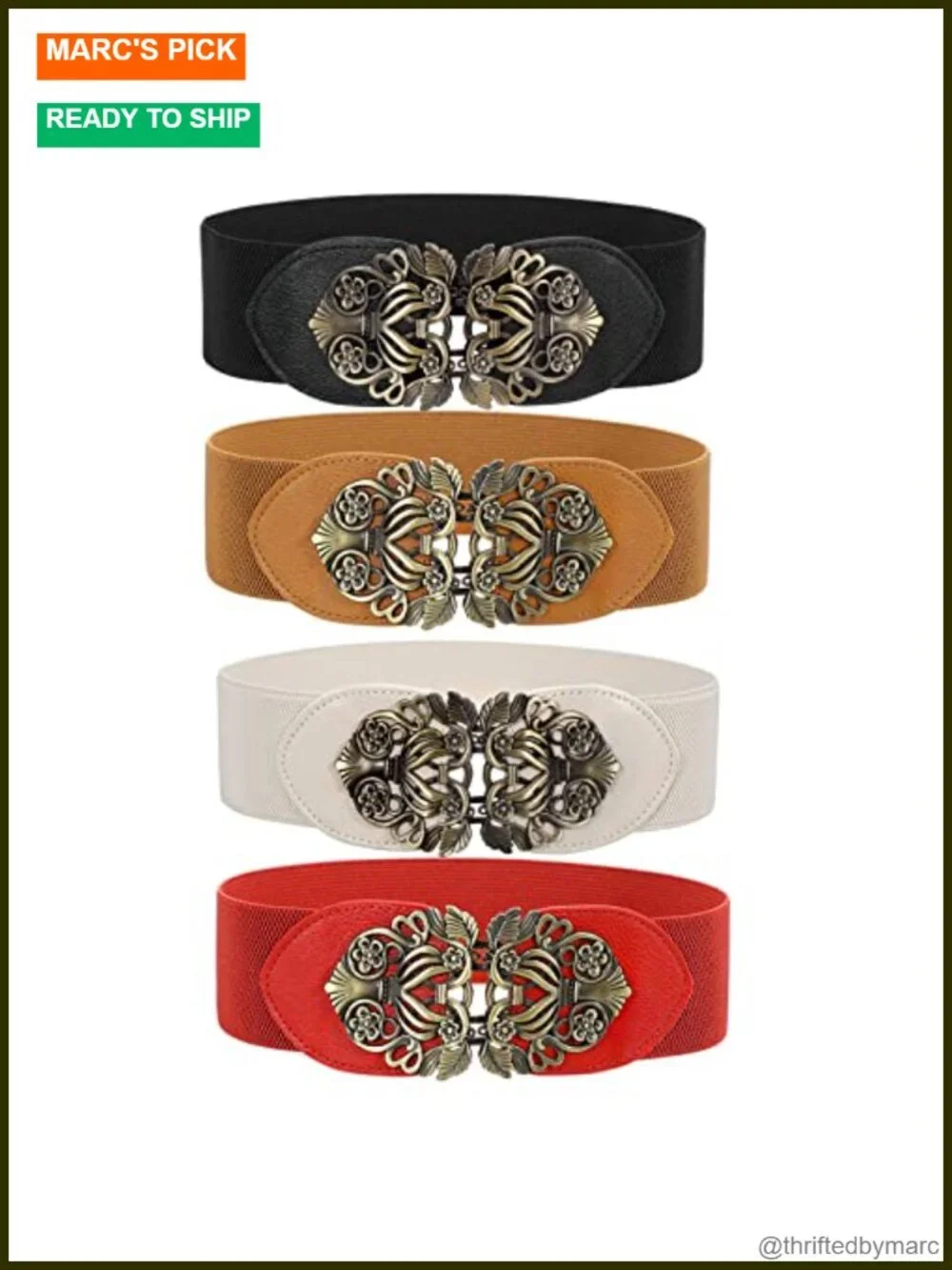 4 Pack Wide Stretch Waist Belt with Vintage Interlocking Buckle
